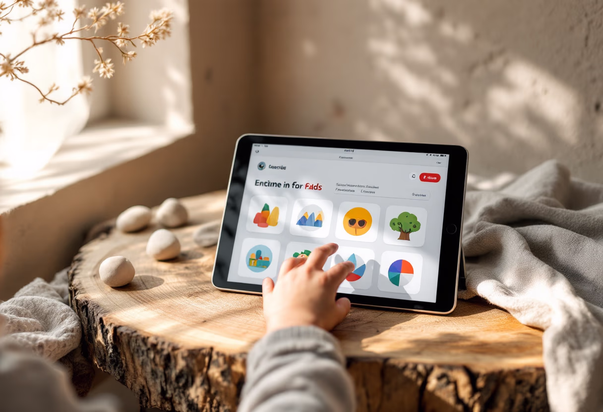 [interface] image of a child's hand interacting with an educational app on a tablet