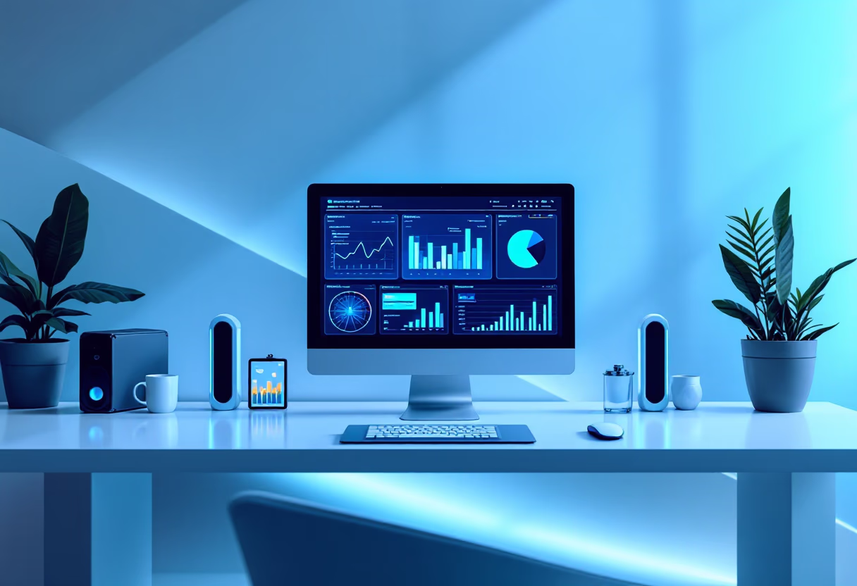 image of computer screens with data dashboards