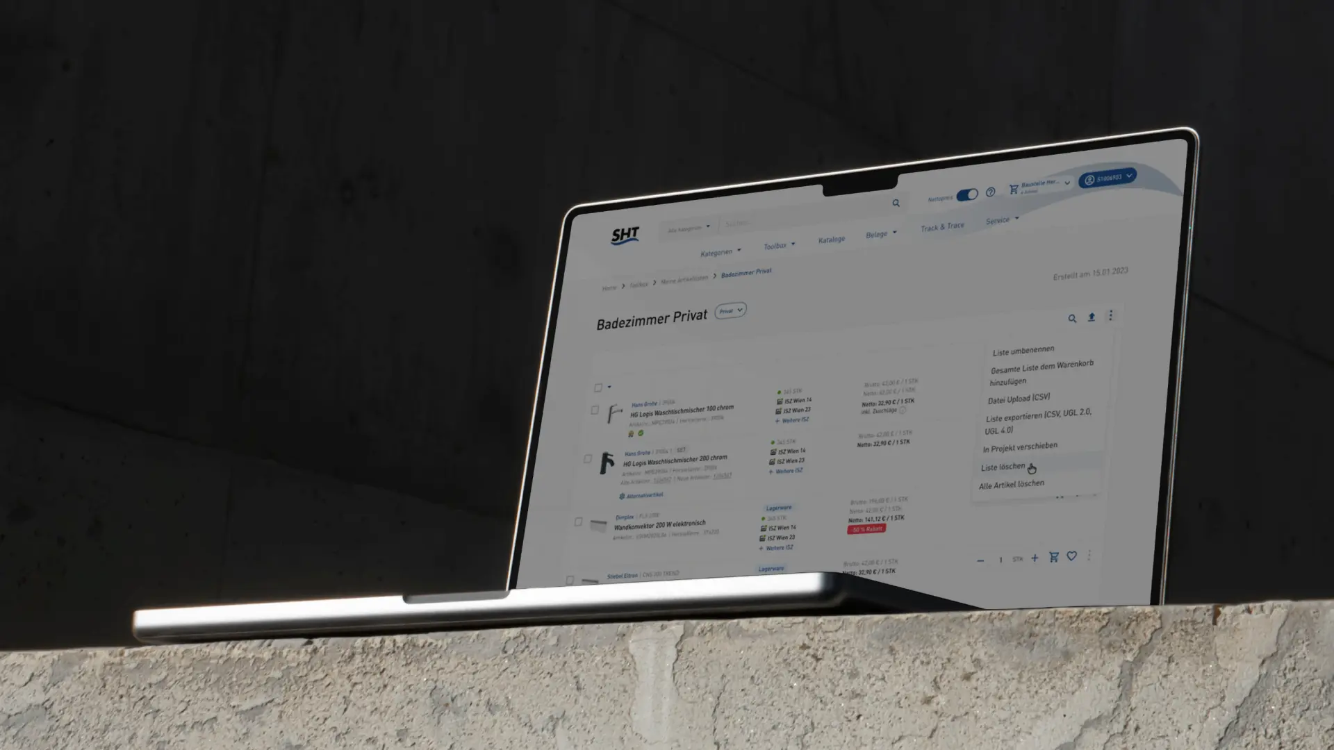 Frauenthal App - Bestellliste und Produktverfügbarkeit