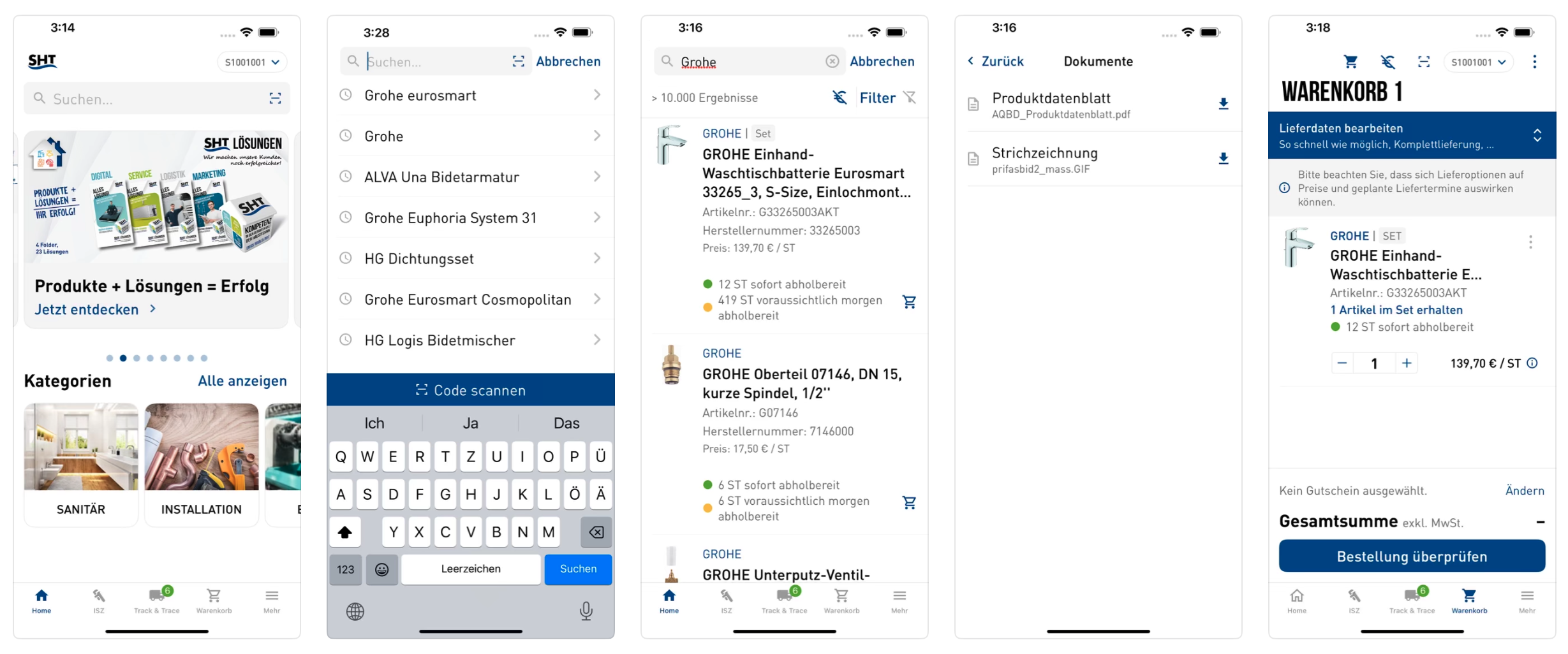 Frauenthal App - Mobile Bestellansicht mit Produktdetails