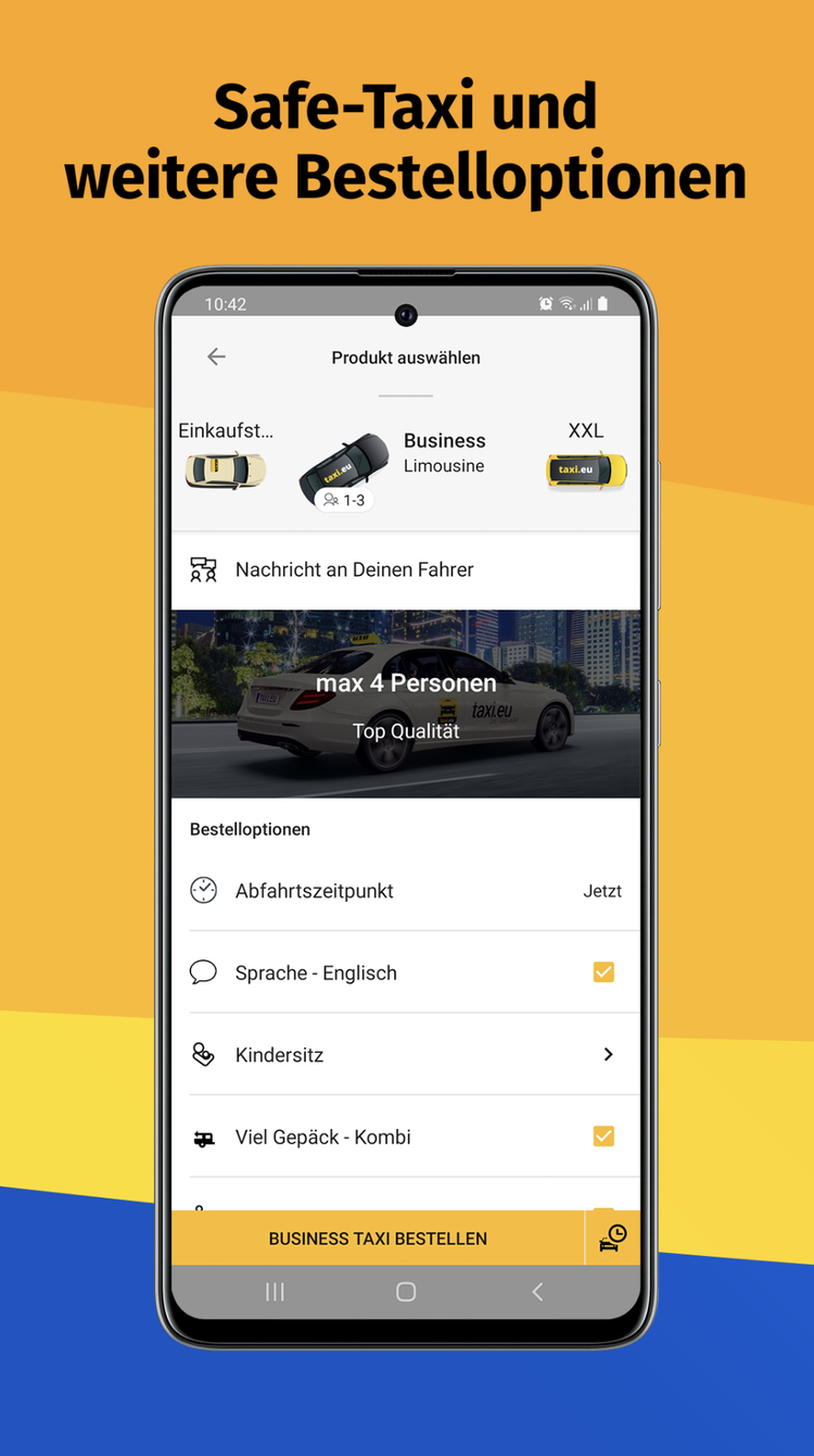 taxi.eu App - Vorbestellung und Fahrtwahl