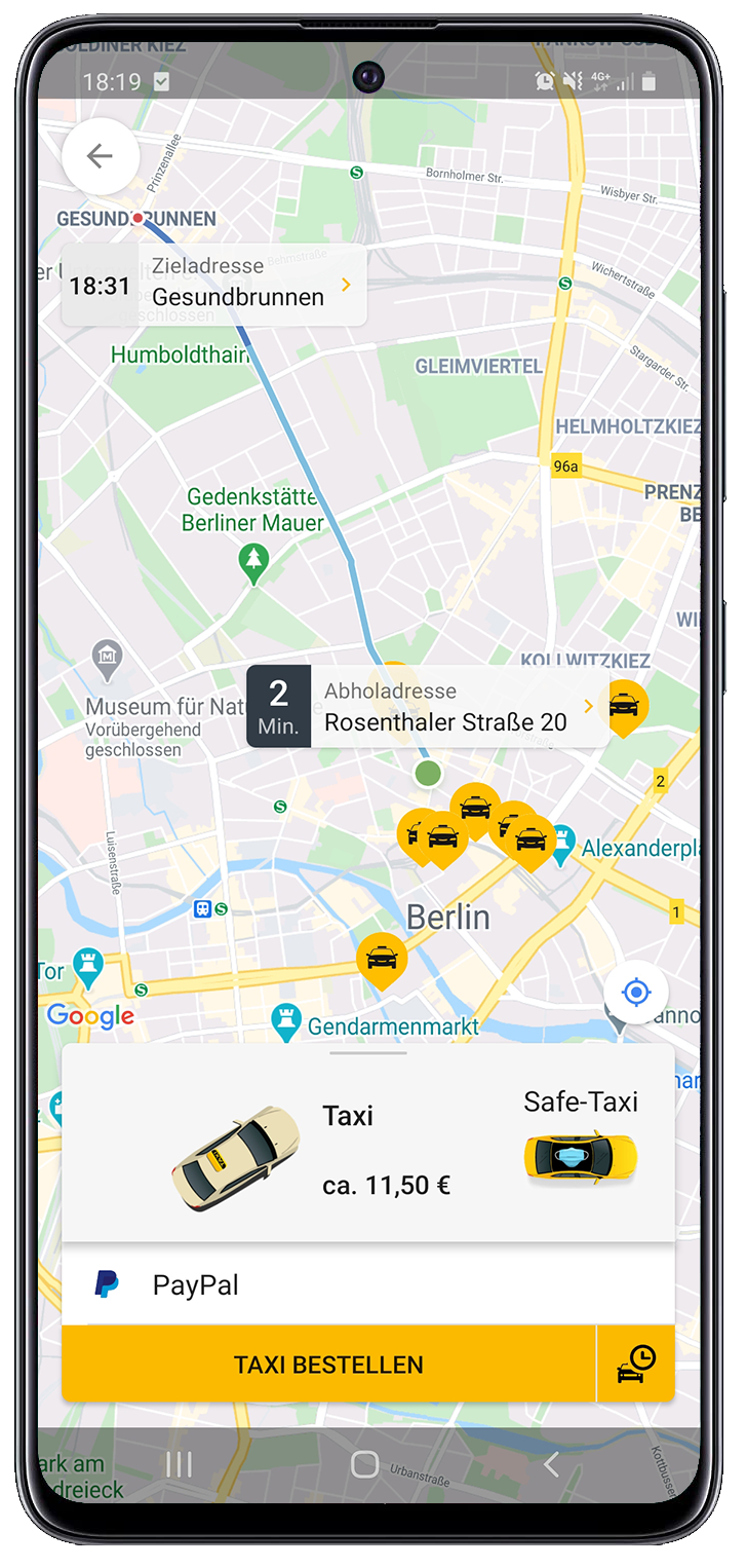 taxi.eu App - Fahrtübersicht und Bewertung