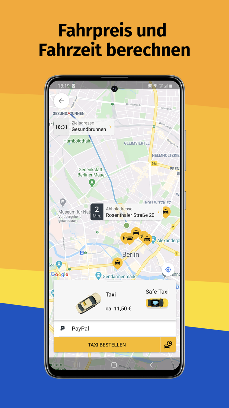 taxi.eu App - Fahrtdetails und Bezahloptionen