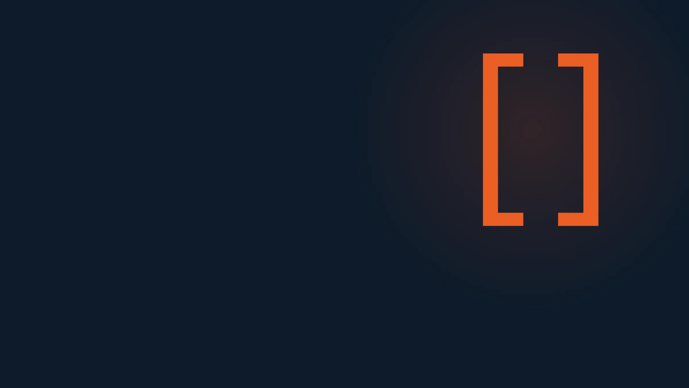 Orange square brackets on a dark blue background, header image for the article on software development outsourcing