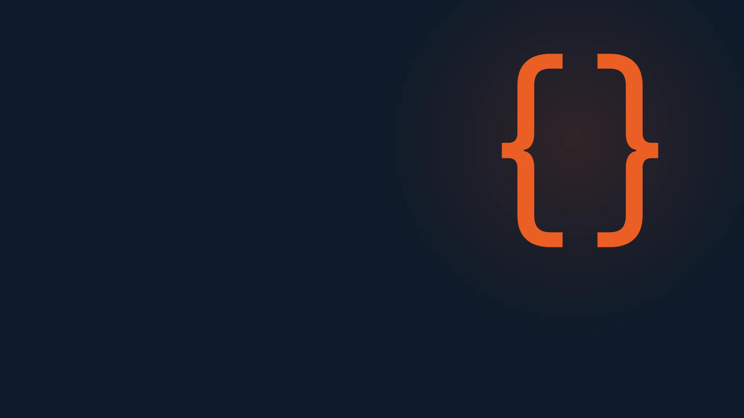 Orange curly braces on a dark blue background, header image for the article on secure software development with AI