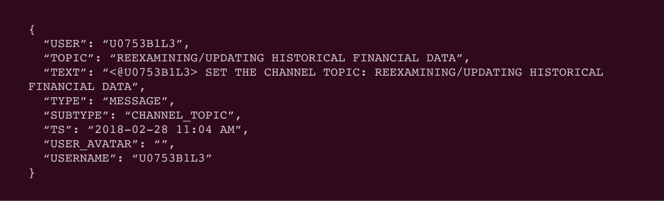 A single Slack message, as it appears when exported