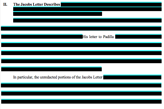 A heavily redacted section from Waymo's filing