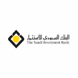 Logotipo del Banco Saudí de Inversiones con un símbolo geométrico negro y amarillo a la izquierda.