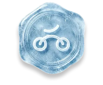 Transparent ice seal with a white bicycle symbol embossed inside.