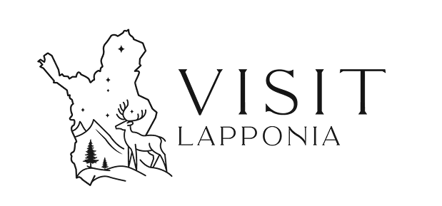 Logo with stylized arctic reindeer head and the text 'VISIT LAPPONIA'.