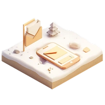 3D icon of a mail envelope, a pencil, and a paper airplane on a beige surface.