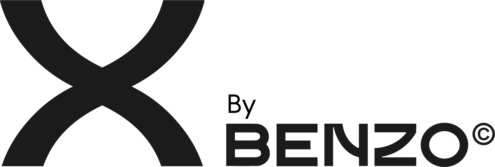 Stylized letter X followed by small text 'by' and bold text 'Benzo'.