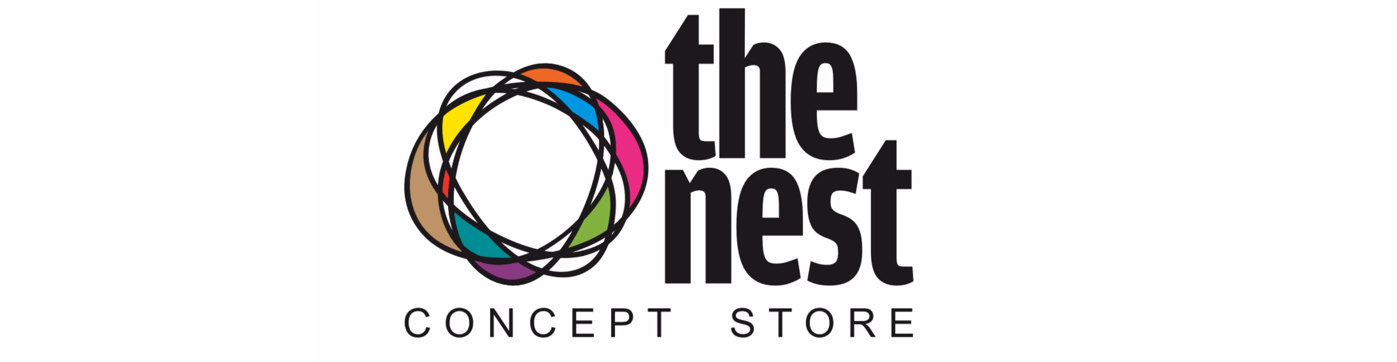 The Nest Concept Store logo with colorful abstract circular design next to bold black text.