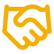 An outline icon of two hands shaking, symbolizing integrity and trust.