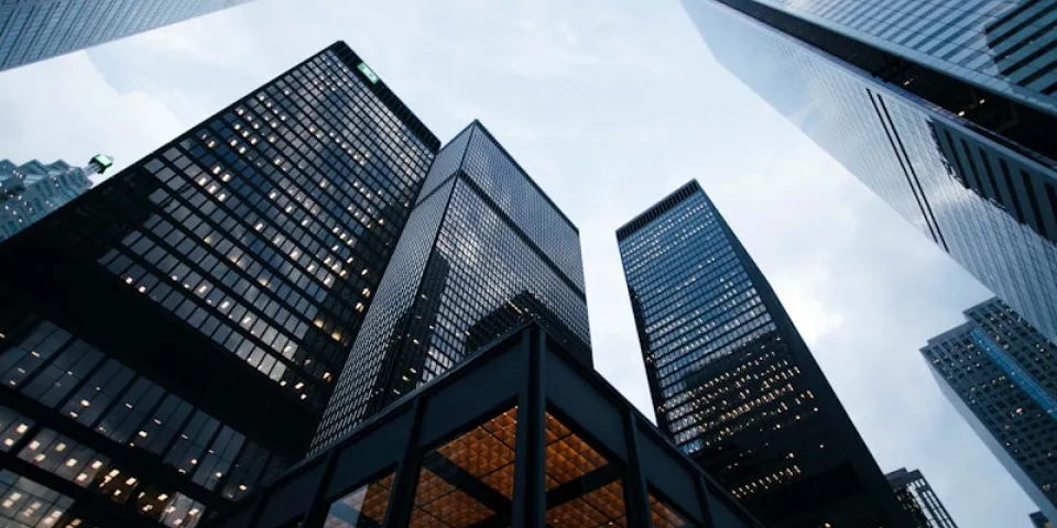 Low-angle view of modern skyscrapers