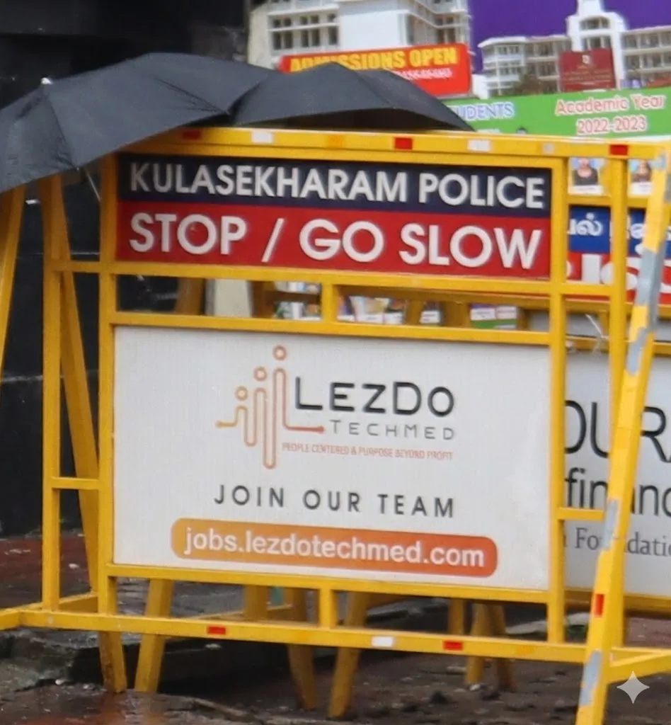 A grayscale photograph of a student walking through library bookshelves.