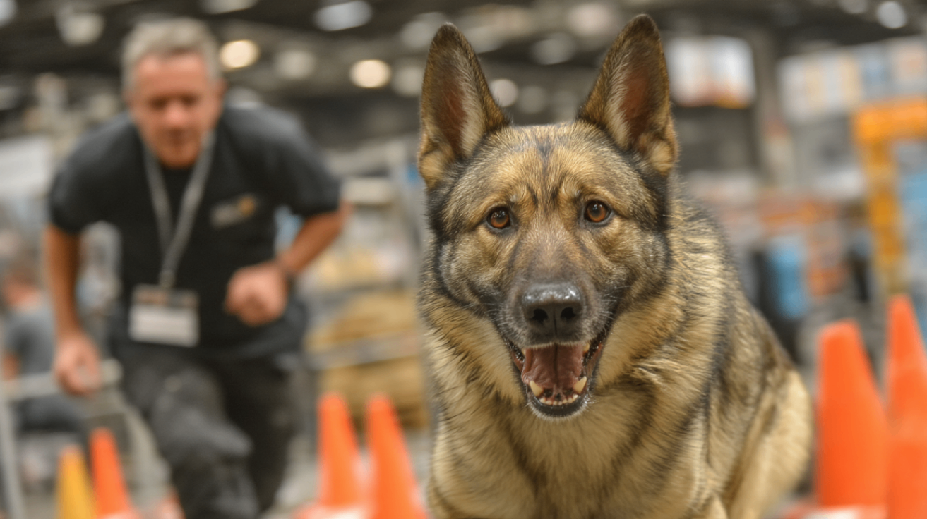Un berger allemand le chien de police se prépare au saut 