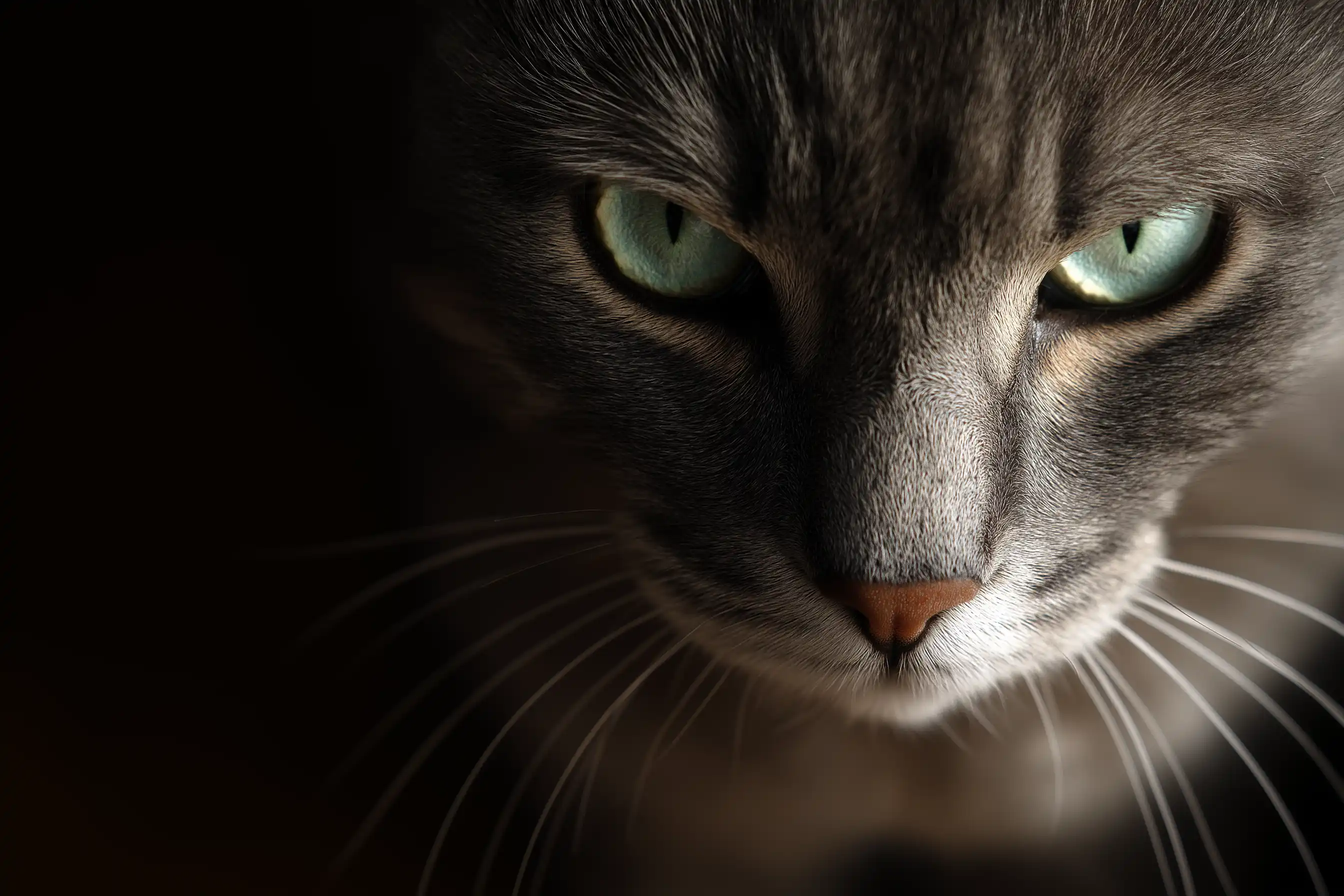 un zoom sur les yeux vert d'un chat noir
