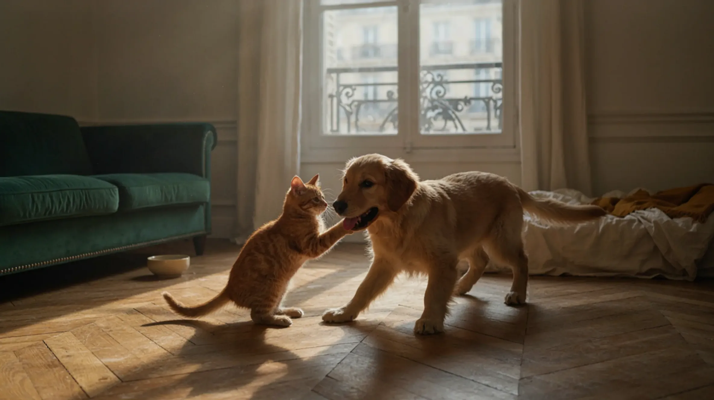 et chaton qui joue dans un appartement