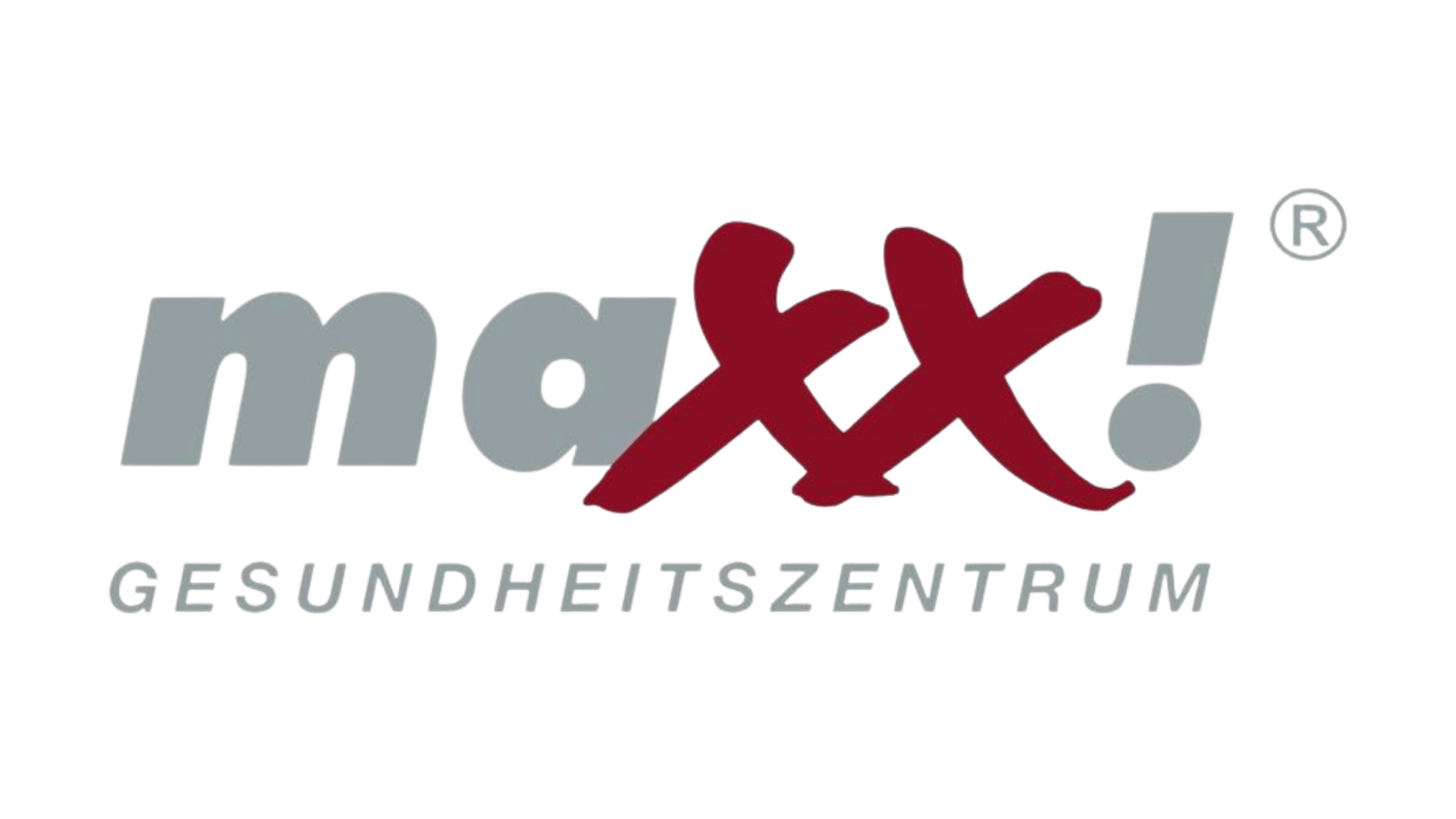 Logo von maxx! Gesundheitszentrum mit betonten roten Doppel-x und grauem Text.