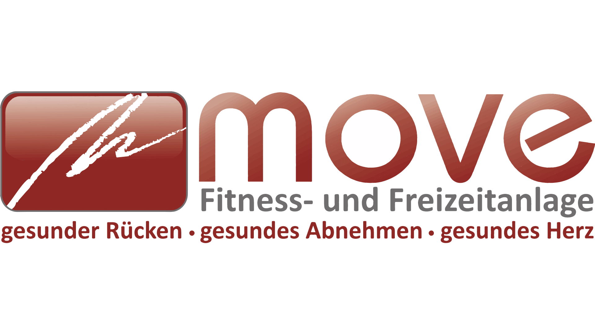 Logo von Move Fitness- und Freizeitanlage mit den Worten gesunder Rücken, gesundes Abnehmen und gesundes Herz.