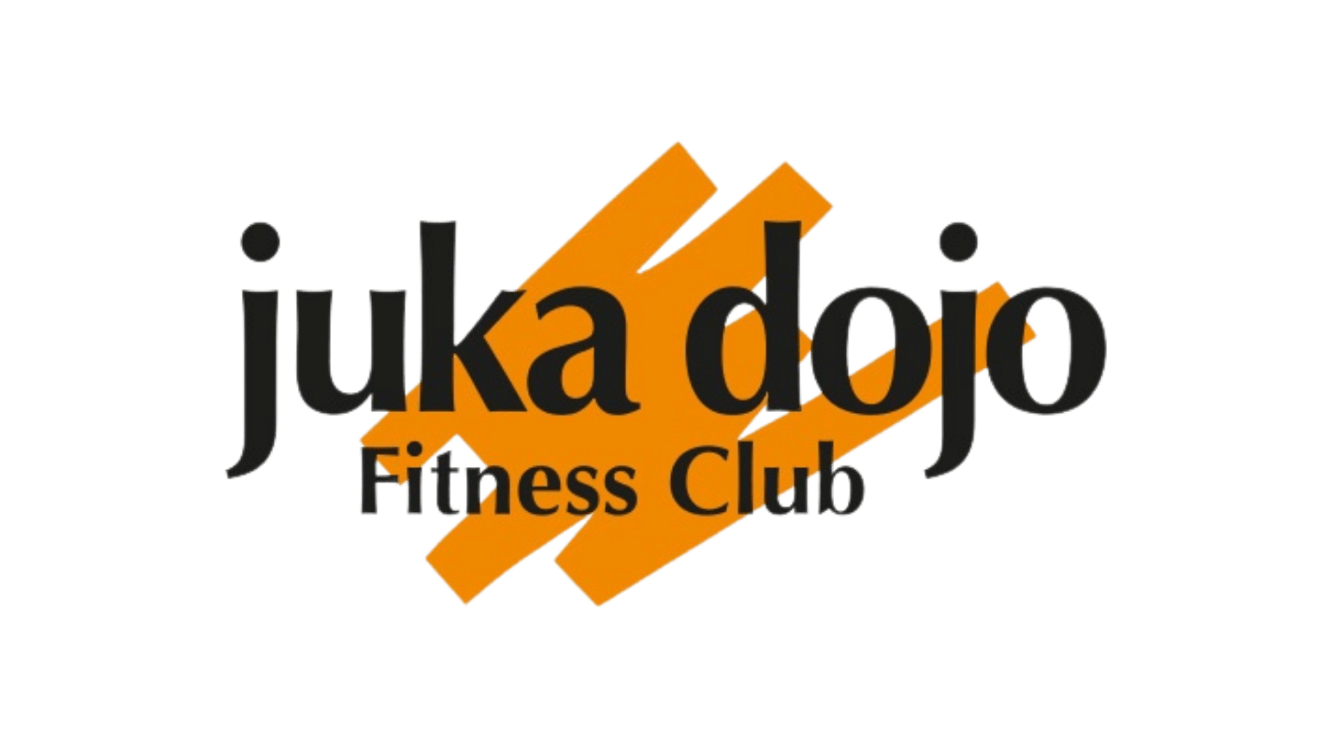 Logo des Juka Dojo Fitness Clubs mit schwarzem Text und orangefarbenem grafischem Element.