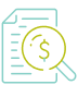 Document with magnifying glass and dollar sign.