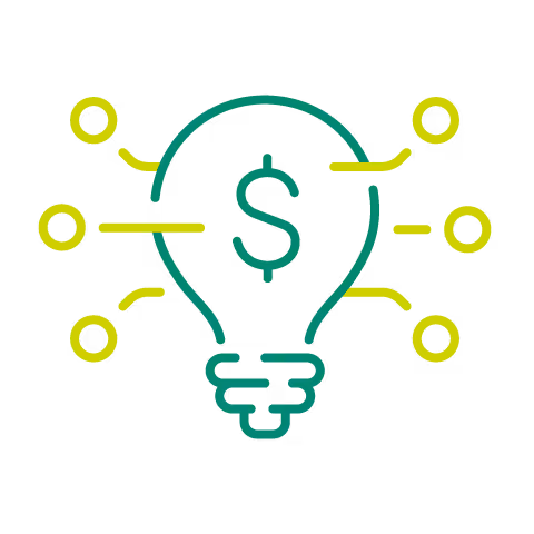 An icon with a light bulb and a dollar sign within the light bulb.