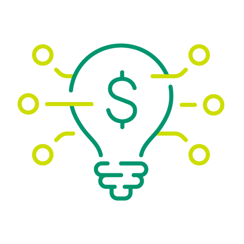 Lightbulb with dollar sign inside.