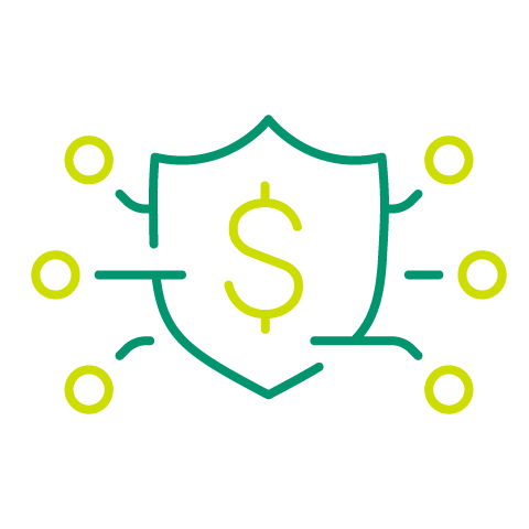 Dollar sign inside a shield icon.