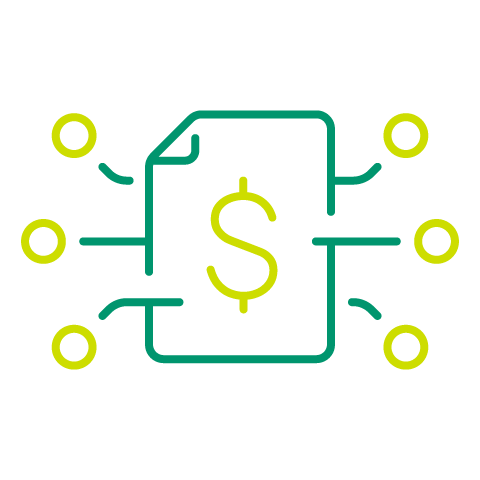 An icon with a document with a dollar sign in the middle.