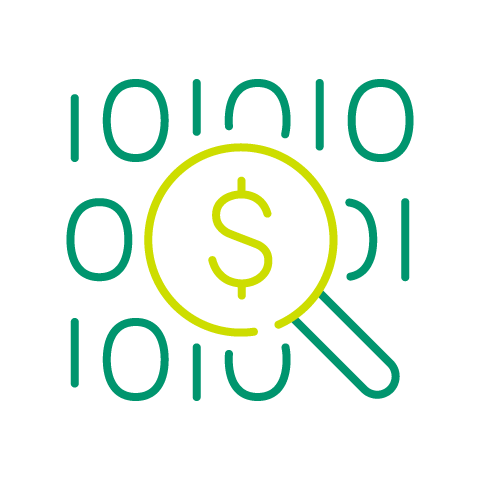 An icon with code and a dollar sign in the middle.