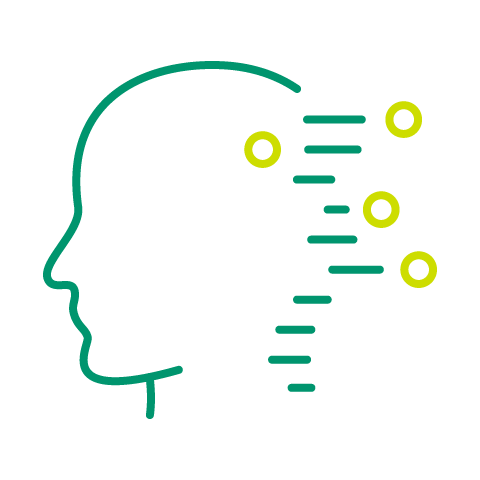 An icon with a human head and lines coming from the head.