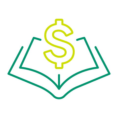 Open book with dollar sign.