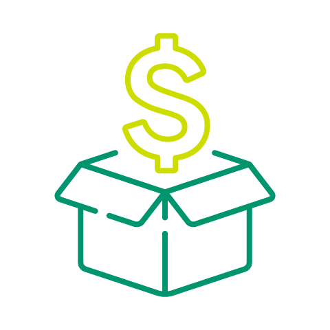 Open box with dollar sign above.