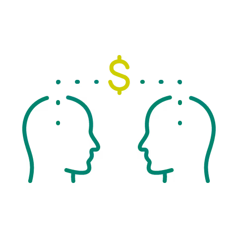 Two heads with a dollar sign linking them.