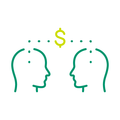 Two heads with a dollar sign linking them.