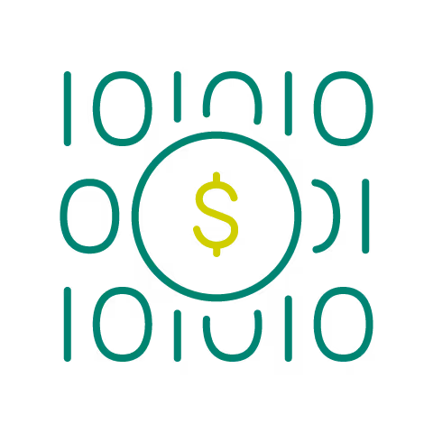 An icon with code and a dollar sign.