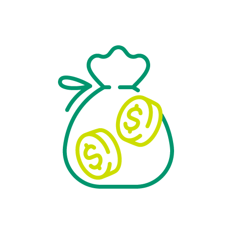 Money bag with two coins inside.