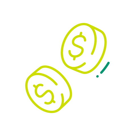 An icon with two coins with dollar signs.