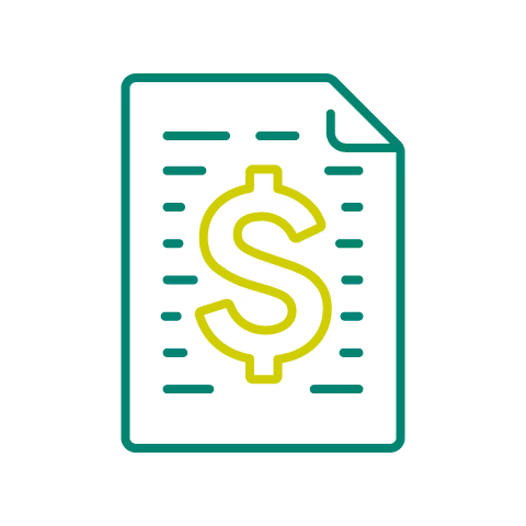 An icon with a document and a dollar sign within the document.