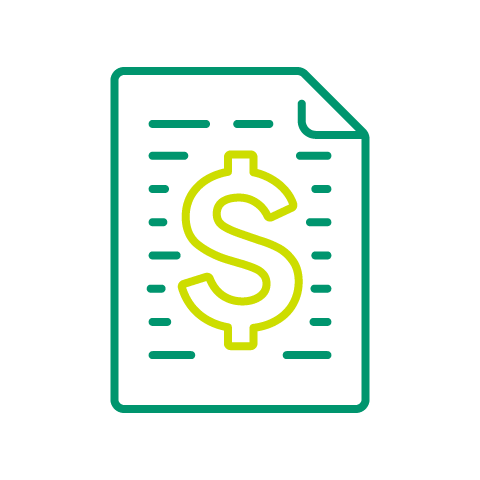 An icon with a document and a dollar sign within the document.