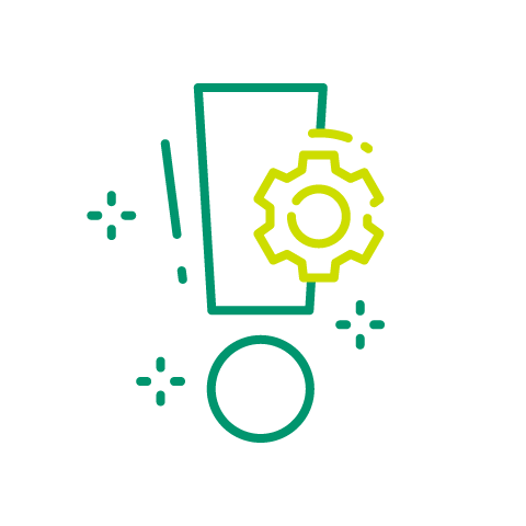 Exclamation point with gear.