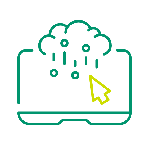 An icon with a laptop and a cloud above with a cursor arrow.