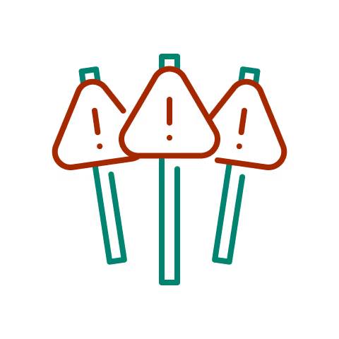 An icon with three road signs with an exclamation point in each that represent alerts.