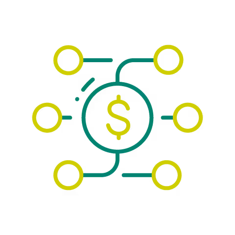 Dollar sign within circle.