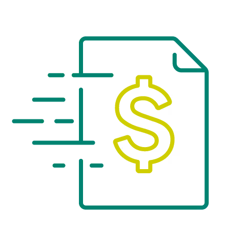 Icon with a piece of paper and a large dollar sign.