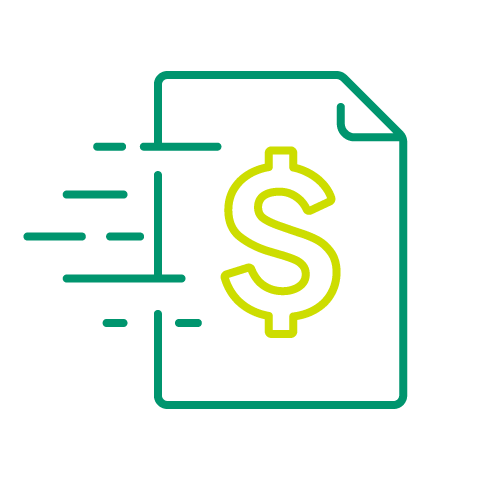 Icon with a piece of paper and a large dollar sign.