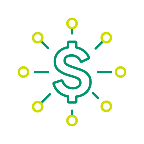 Dollar sign with lines and circles.