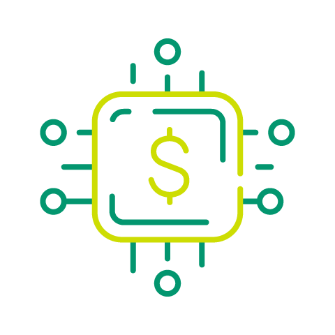 Dollar sign inside a square.